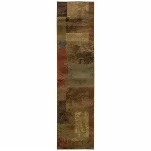 Photo of Green Geometric Power Loom Stain Resistant Runner Rug