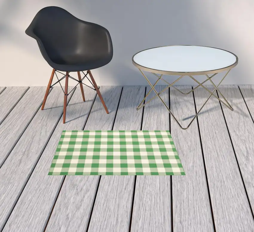 Green Geometric Stain Resistant Indoor Outdoor Area Rug Photo 2