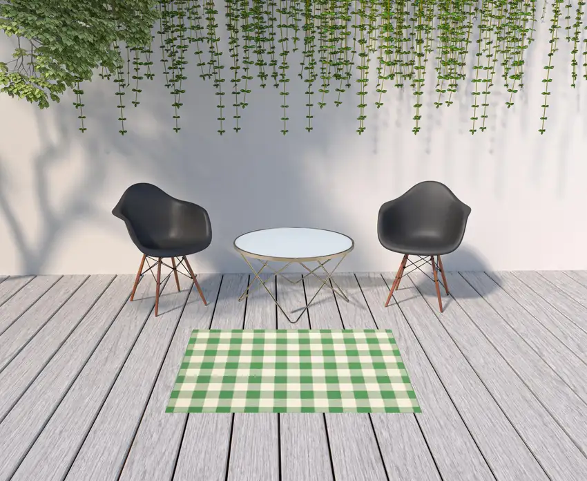 Green Geometric Stain Resistant Indoor Outdoor Area Rug Photo 2