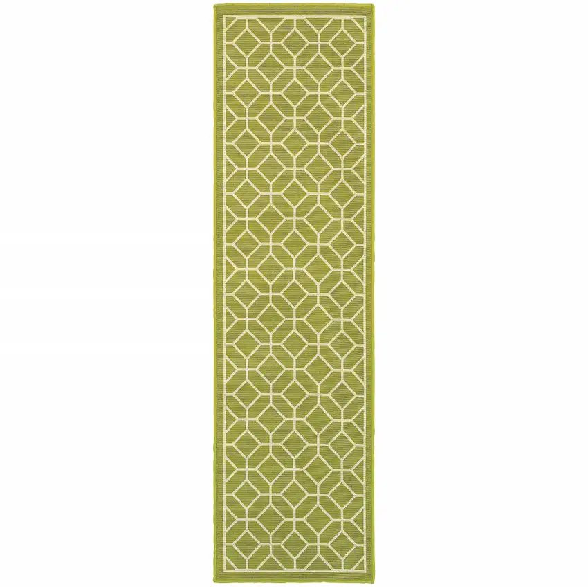 Green Geometric Stain Resistant Indoor Outdoor Area Rug Photo 1