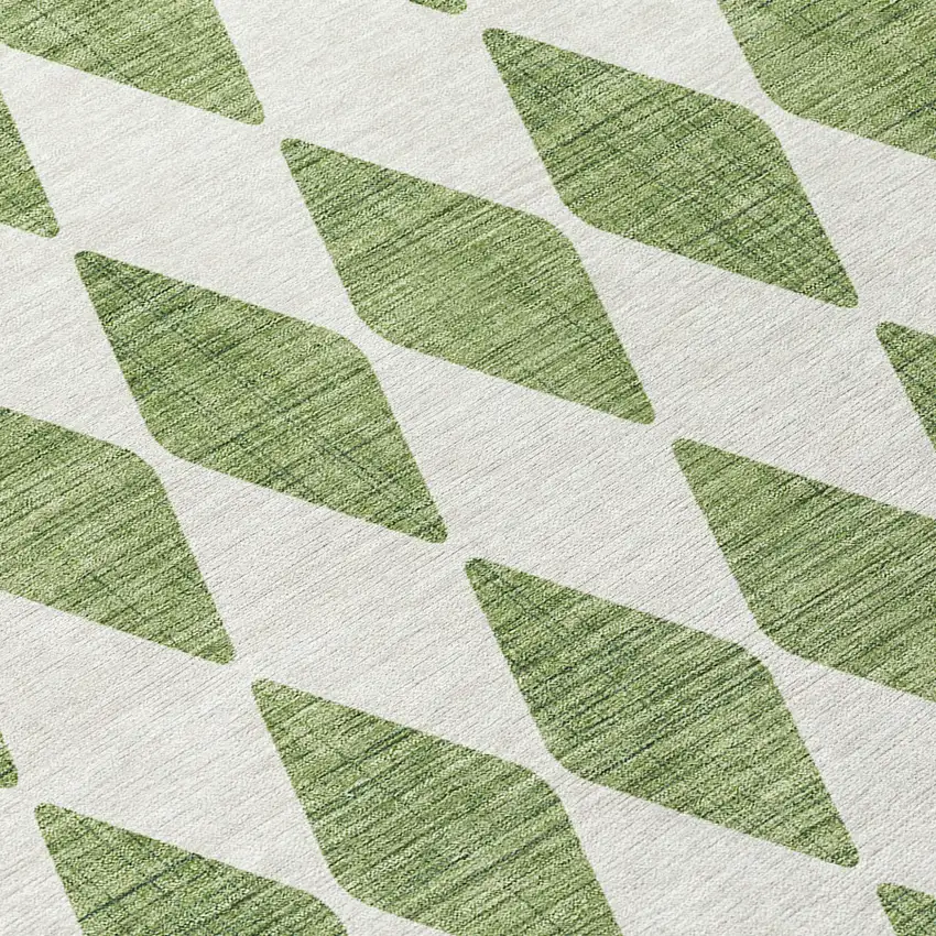 Green And Ivory Geometric Washable Indoor Outdoor Area Rug Photo 6