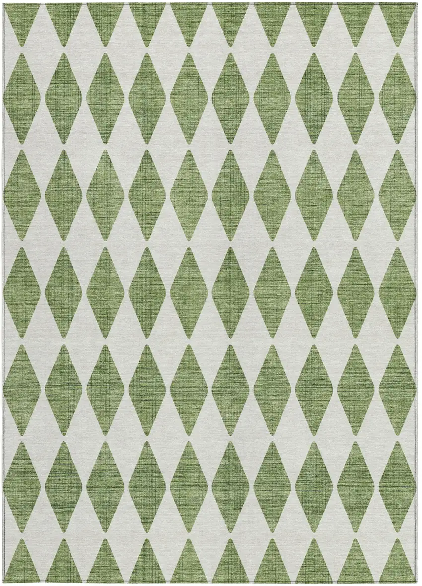 Green And Ivory Geometric Washable Indoor Outdoor Area Rug Photo 5