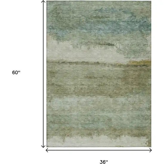 Green Gold And Beige Abstract Washable Indoor Outdoor Area Rug Photo 8
