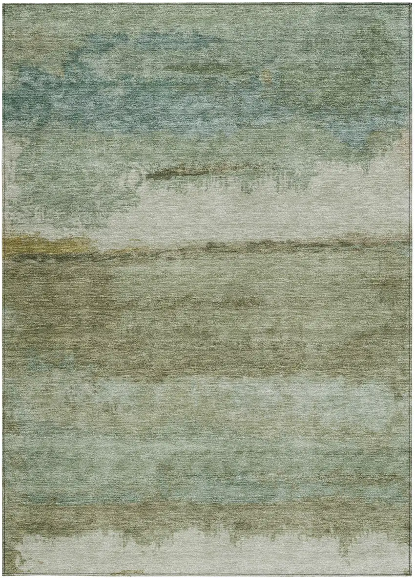 Green Gold And Beige Abstract Washable Indoor Outdoor Area Rug Photo 3