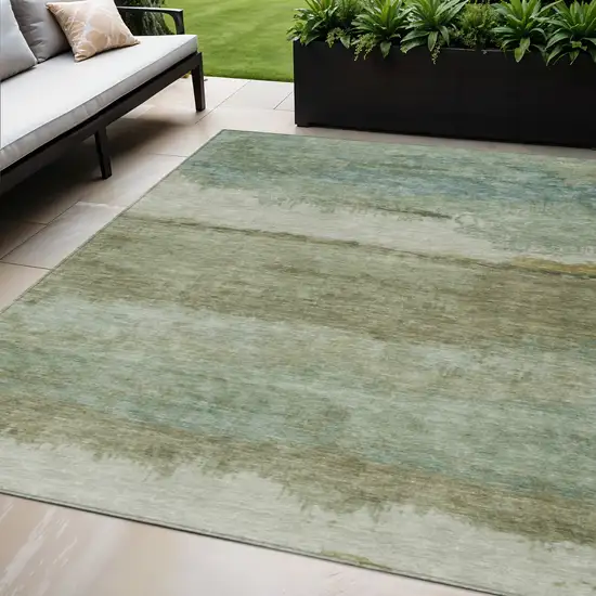 Green Gold And Beige Abstract Washable Indoor Outdoor Area Rug Photo 2