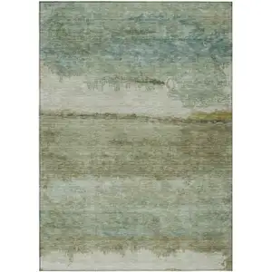 Photo of Green Gold And Beige Abstract Washable Indoor Outdoor Area Rug
