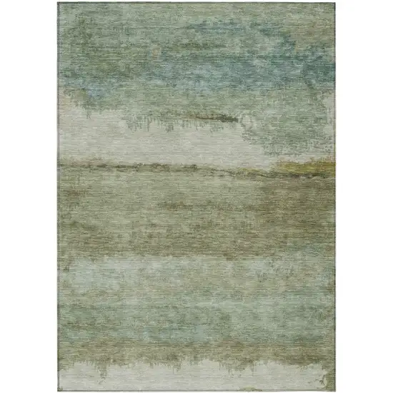 Green Gold And Beige Abstract Washable Indoor Outdoor Area Rug Photo 1