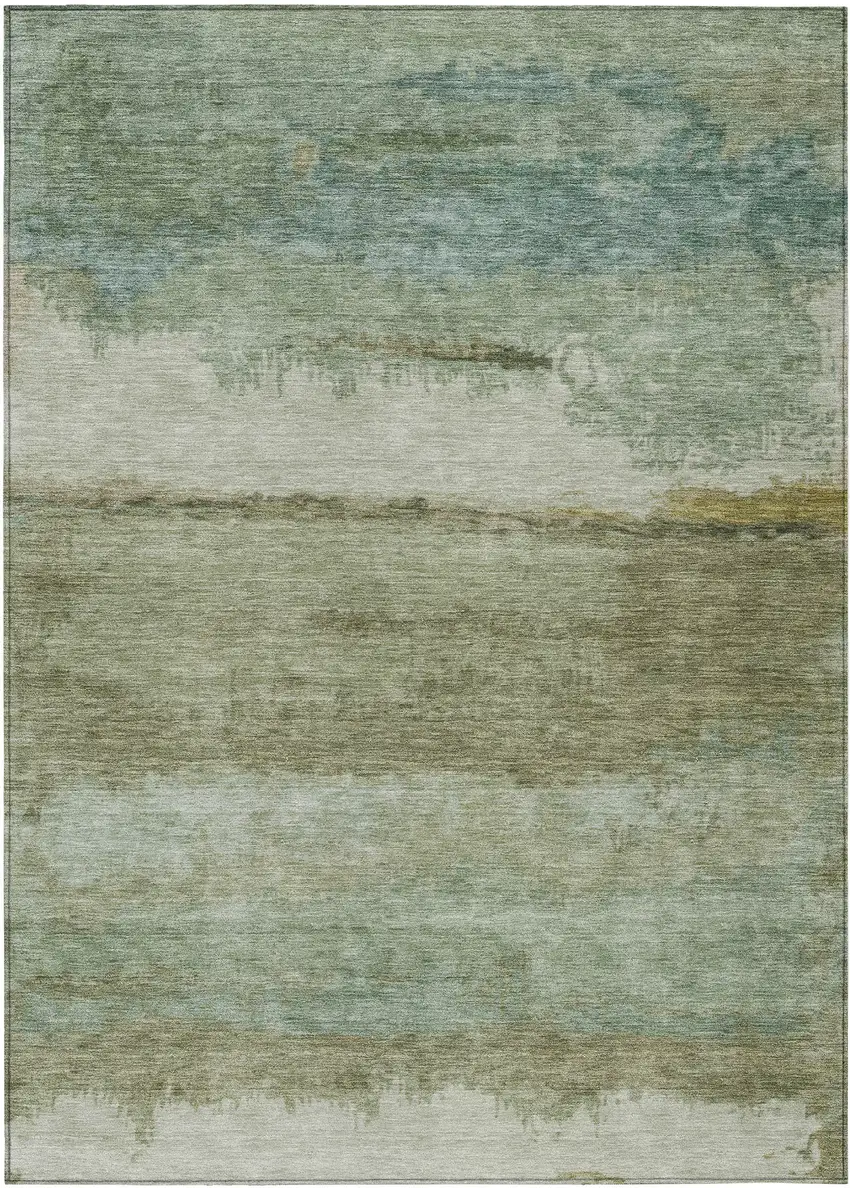 Green Gold And Beige Abstract Washable Indoor Outdoor Area Rug Photo 3