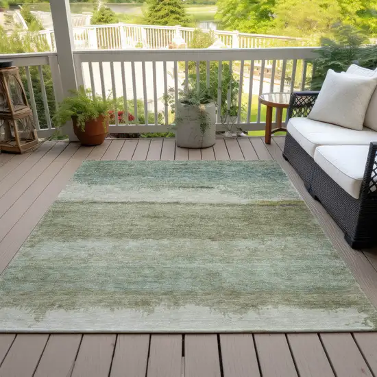 Green Gold And Beige Abstract Washable Indoor Outdoor Area Rug Photo 5