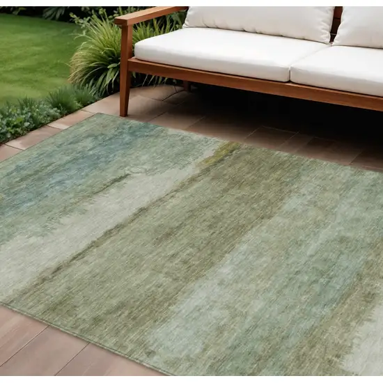 Green Gold And Beige Abstract Washable Indoor Outdoor Area Rug Photo 2