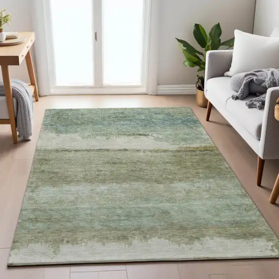Green Gold And Beige Abstract Washable Indoor Outdoor Area Rug Photo 6