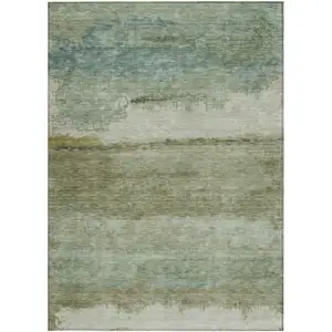 Photo of Green Gold And Beige Abstract Washable Indoor Outdoor Area Rug