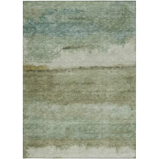 Green Gold And Beige Abstract Washable Indoor Outdoor Area Rug Photo 1