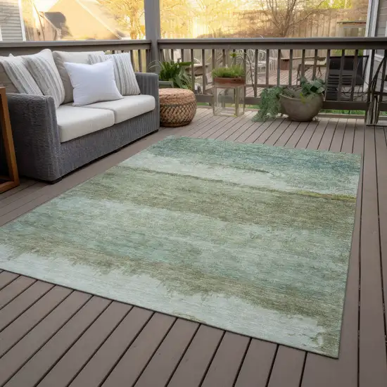 Green Gold And Beige Abstract Washable Indoor Outdoor Area Rug Photo 8