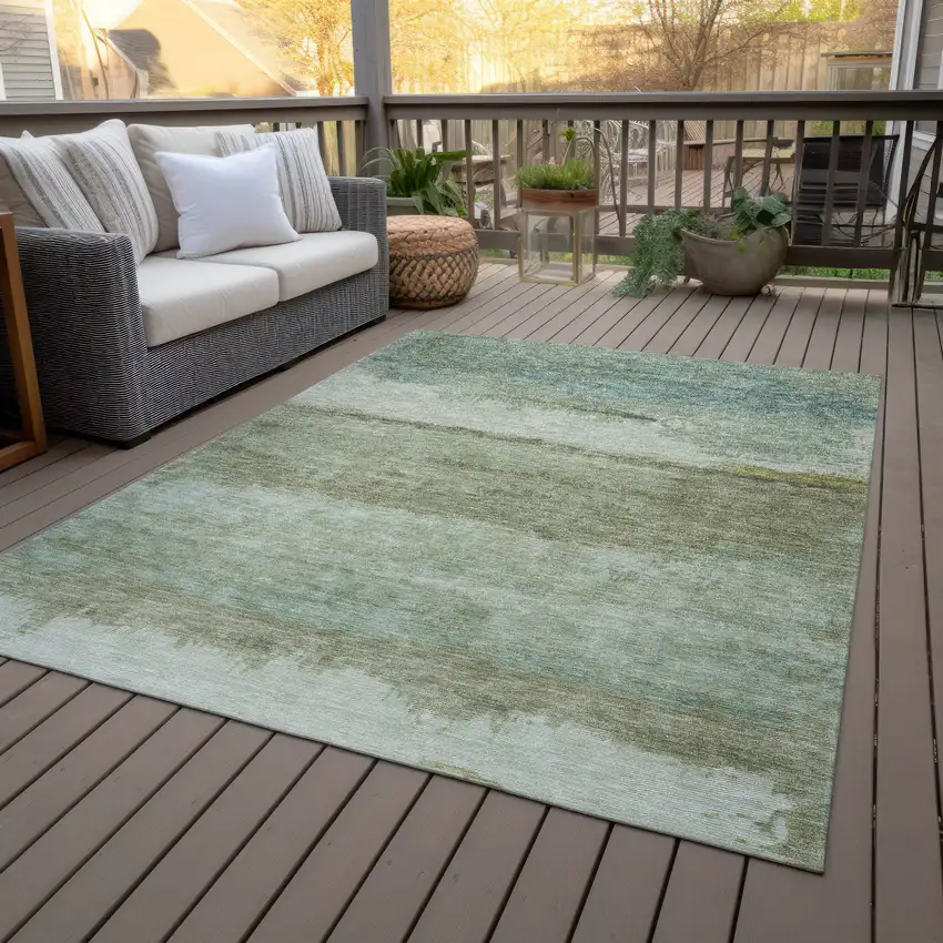 Green Gold And Beige Abstract Washable Indoor Outdoor Area Rug Photo 7
