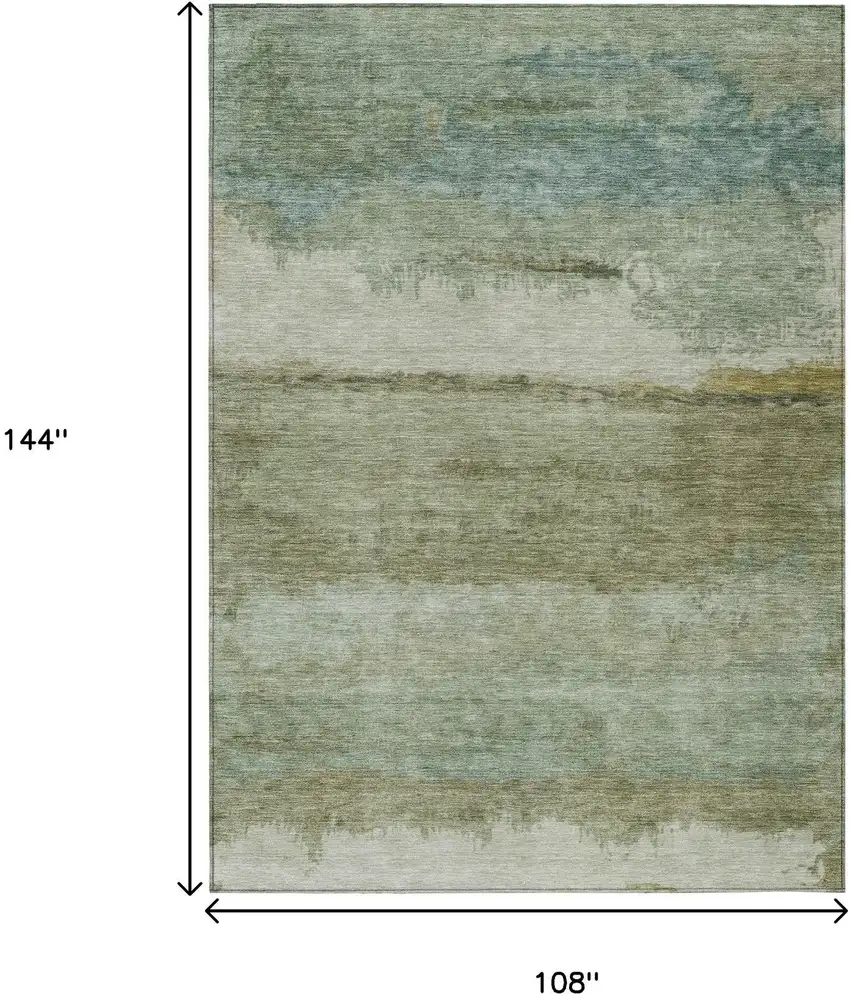 Green Gold And Beige Abstract Washable Indoor Outdoor Area Rug Photo 8