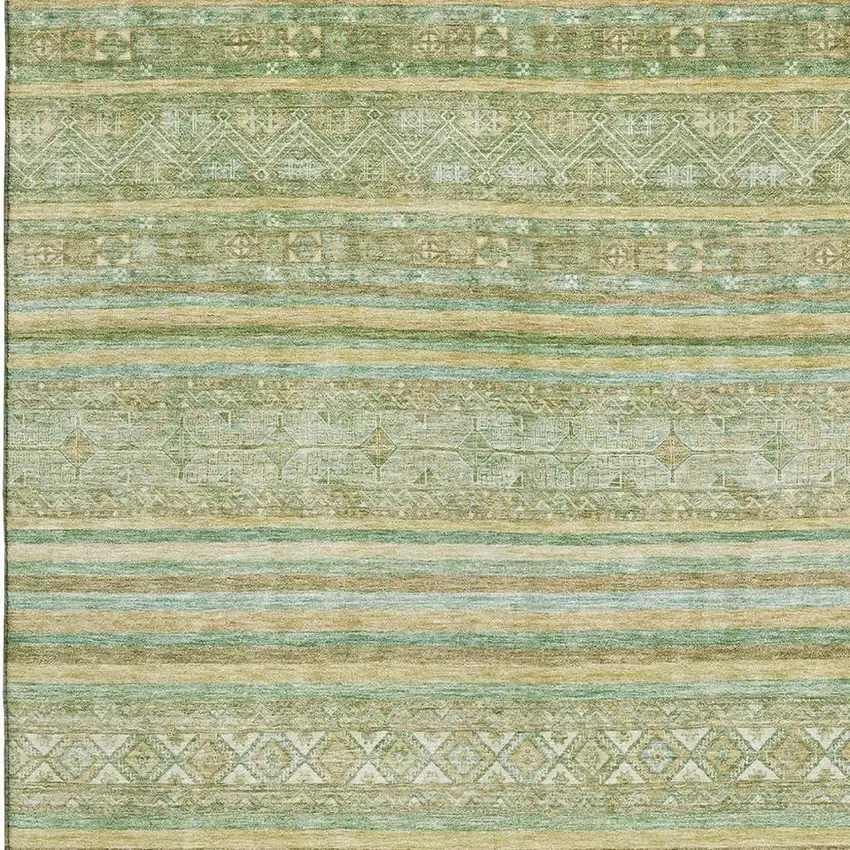 Green Gold And Beige Striped Washable Area Rug With UV Protection Photo 2