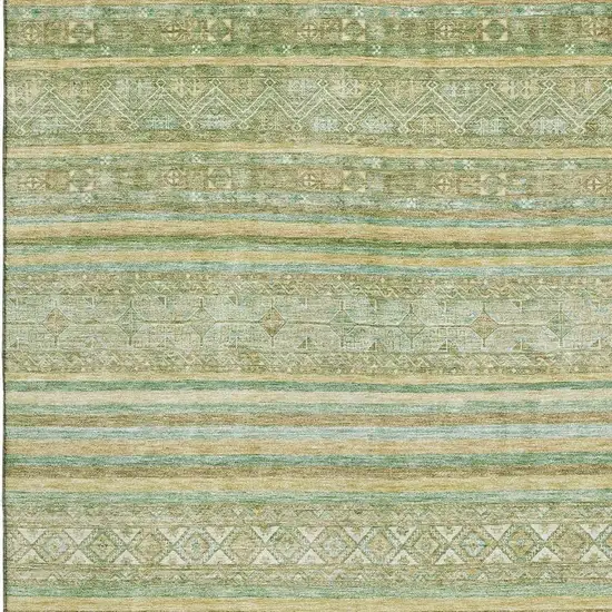 Green Gold And Beige Striped Washable Area Rug With UV Protection Photo 2