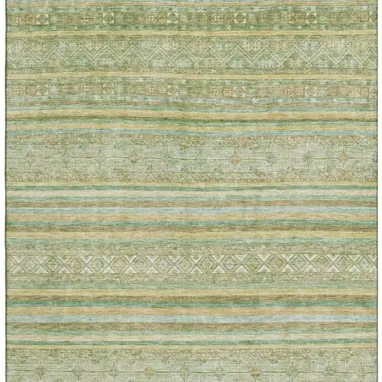 Green Gold And Beige Striped Washable Area Rug With UV Protection Photo 3