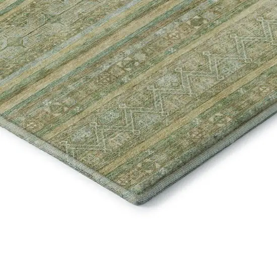 Green Gold And Beige Striped Washable Area Rug With UV Protection Photo 7