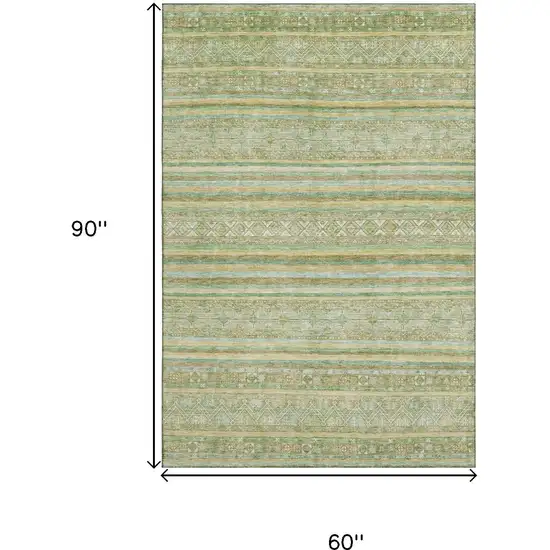 Green Gold And Beige Striped Washable Area Rug With UV Protection Photo 7
