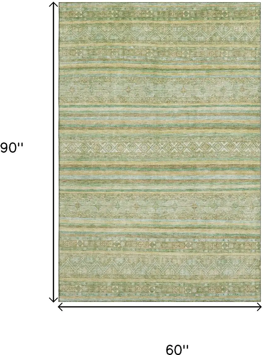 Green Gold And Beige Striped Washable Area Rug With UV Protection Photo 7