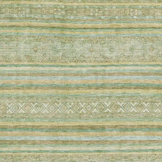 Green Gold And Beige Striped Washable Area Rug With UV Protection Photo 2
