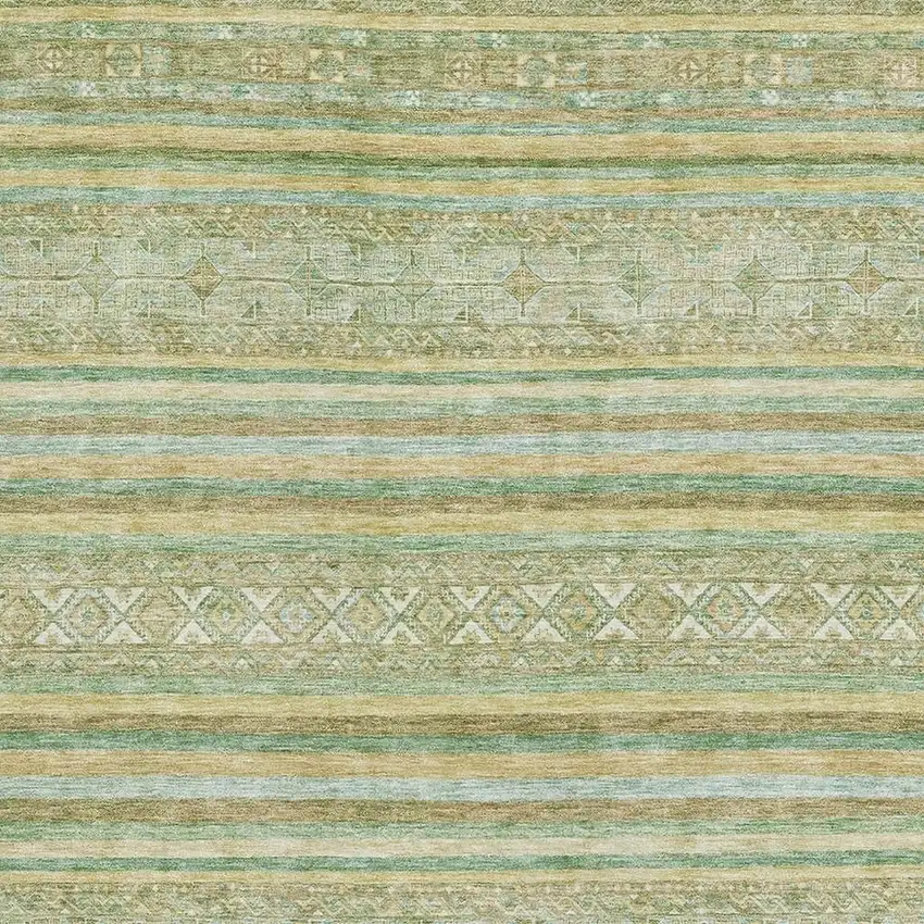 Green Gold And Beige Striped Washable Area Rug With UV Protection Photo 2