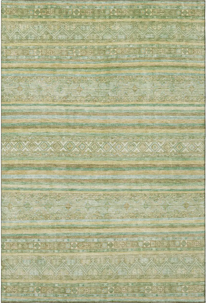 Green Gold And Beige Striped Washable Area Rug With UV Protection Photo 3