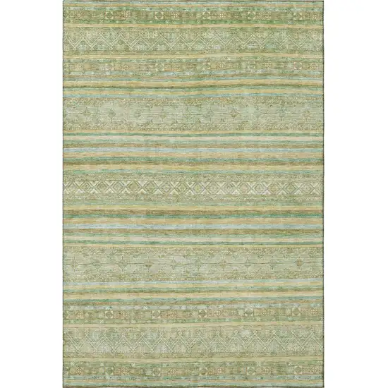 Green Gold And Beige Striped Washable Area Rug With UV Protection Photo 3