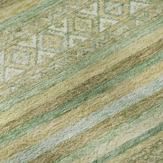Green Gold And Beige Striped Washable Area Rug With UV Protection Photo 9