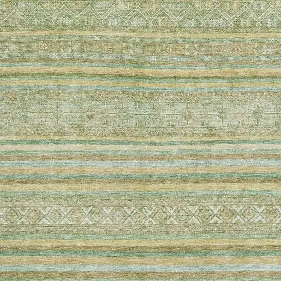 Green Gold And Beige Striped Washable Area Rug With UV Protection Photo 2
