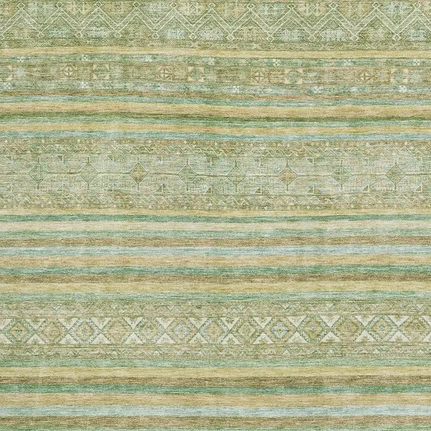 Green Gold And Beige Striped Washable Area Rug With UV Protection Photo 2