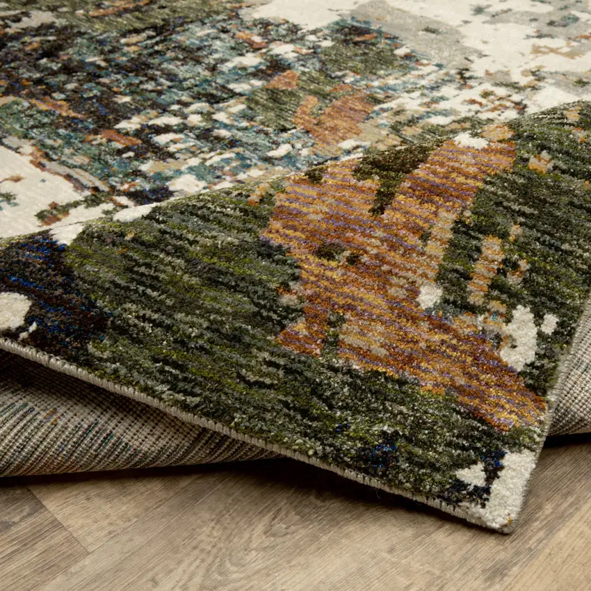 Blue and Ivory Abstract Power Loom Area Rug Photo 8