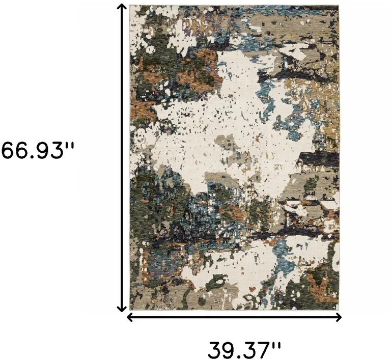 Green Gold And Blue Abstract Power Loom Stain Resistant Area Rug Photo 4