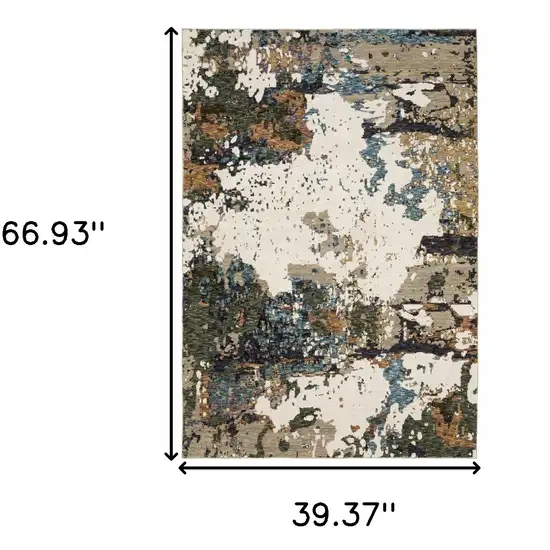 Blue and Ivory Abstract Power Loom Area Rug Photo 3