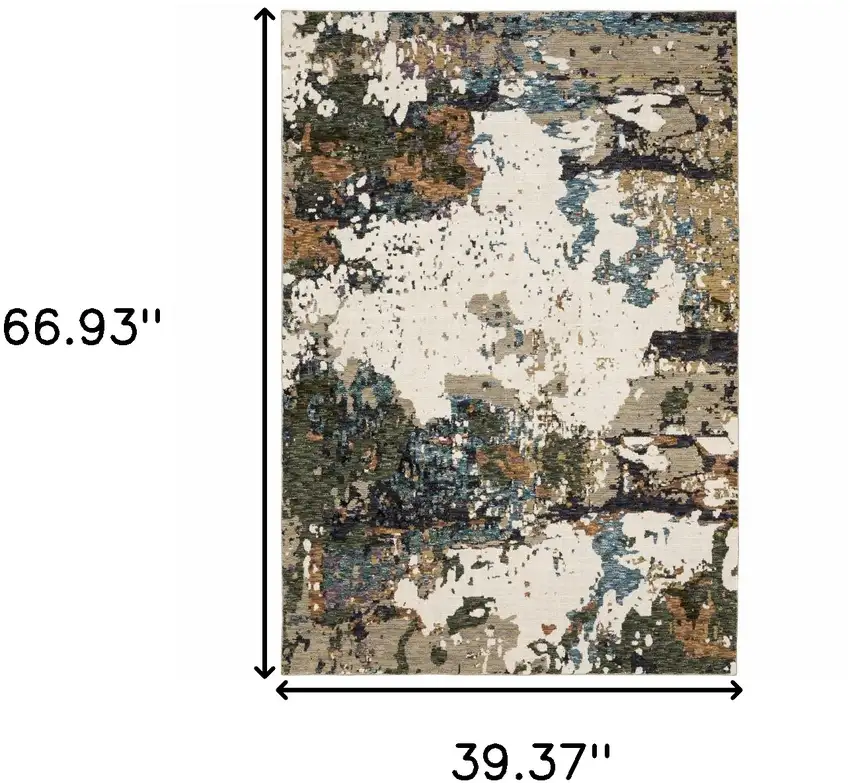 Blue and Ivory Abstract Power Loom Area Rug Photo 3