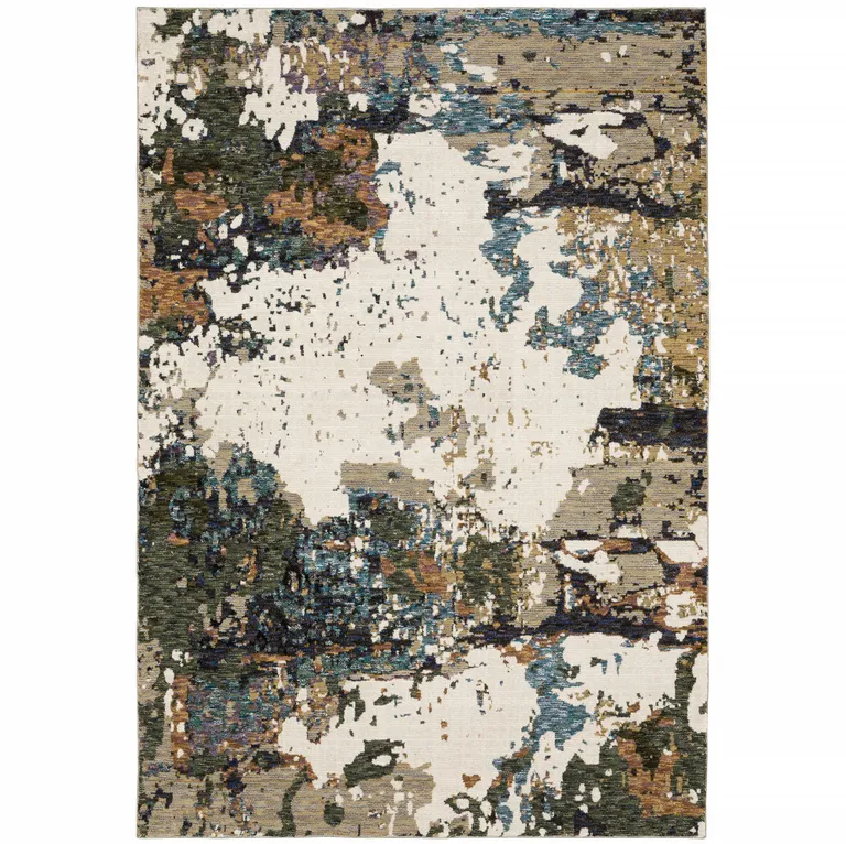 Green Gold And Blue Abstract Power Loom Stain Resistant Area Rug Photo 3