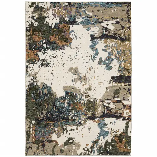 Blue and Ivory Abstract Power Loom Area Rug Photo 2