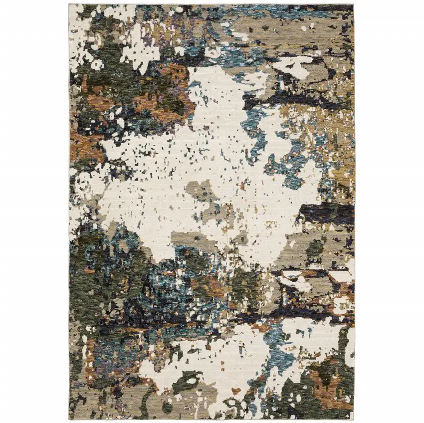 Blue and Ivory Abstract Power Loom Area Rug Photo 2