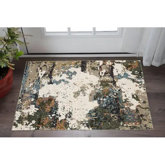 Blue and Ivory Abstract Power Loom Area Rug Photo 1