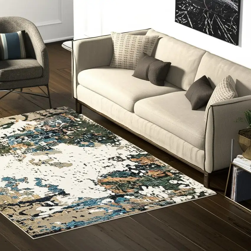 Blue and Ivory Abstract Power Loom Area Rug Photo 1