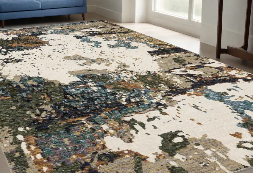 Blue and Ivory Abstract Power Loom Area Rug Photo 1