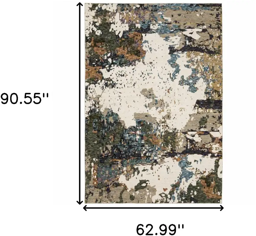 Green Gold And Blue Abstract Power Loom Stain Resistant Area Rug Photo 8