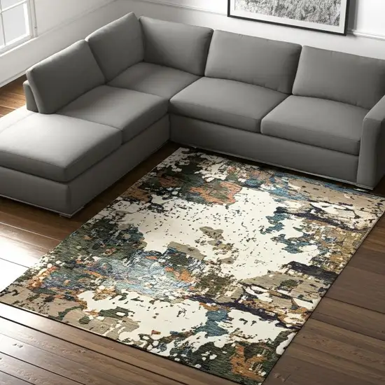 Blue and Ivory Abstract Power Loom Area Rug Photo 1