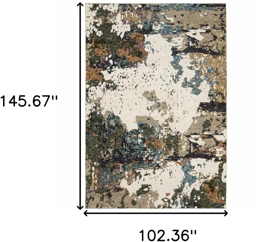 Green Gold And Blue Abstract Power Loom Stain Resistant Area Rug Photo 8