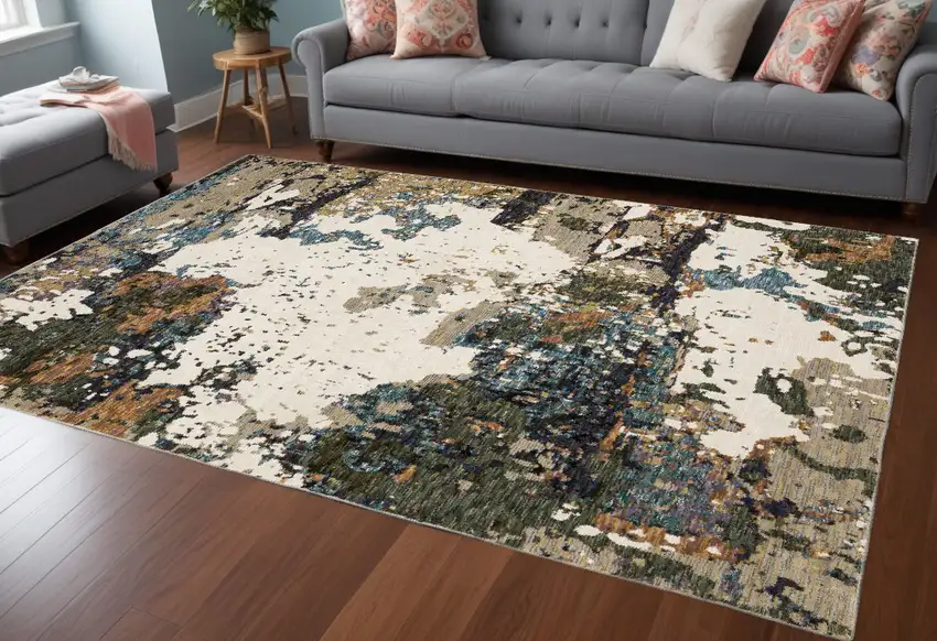 Blue and Ivory Abstract Power Loom Area Rug Photo 1
