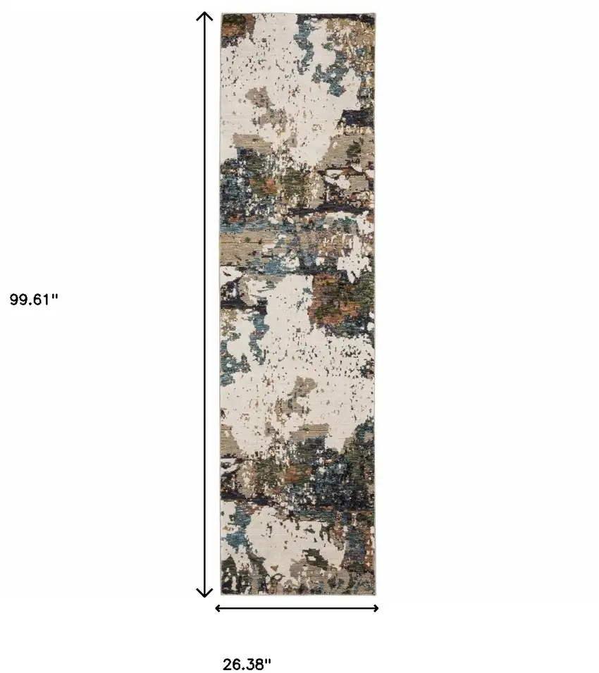 Green Gold And Blue Abstract Power Loom Stain Resistant Runner Rug Photo 7
