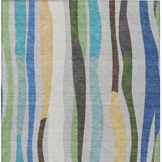 Green Gold And Blue Striped Washable Indoor Outdoor Area Rug Photo 5