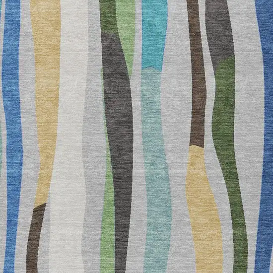 Green Gold And Blue Striped Washable Indoor Outdoor Area Rug Photo 4